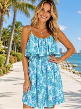 Lilly For Target Sleeveless Turquoise Printed Beach Dress